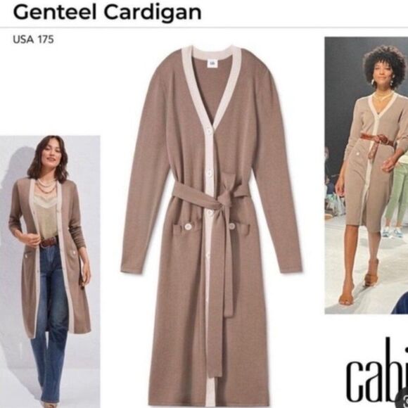 Cabi Size M Genteel Long Duster Cardigan Sweater Brown Button Front Belted - Picture 4 of 15